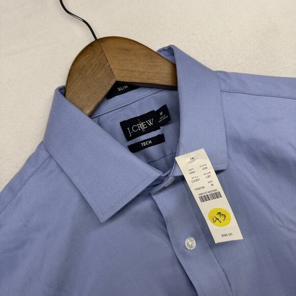 J Crew Dress Shirt Men's medium Blue Slim Tech Collared Button Up Preppy NEW - Picture 1 of 9